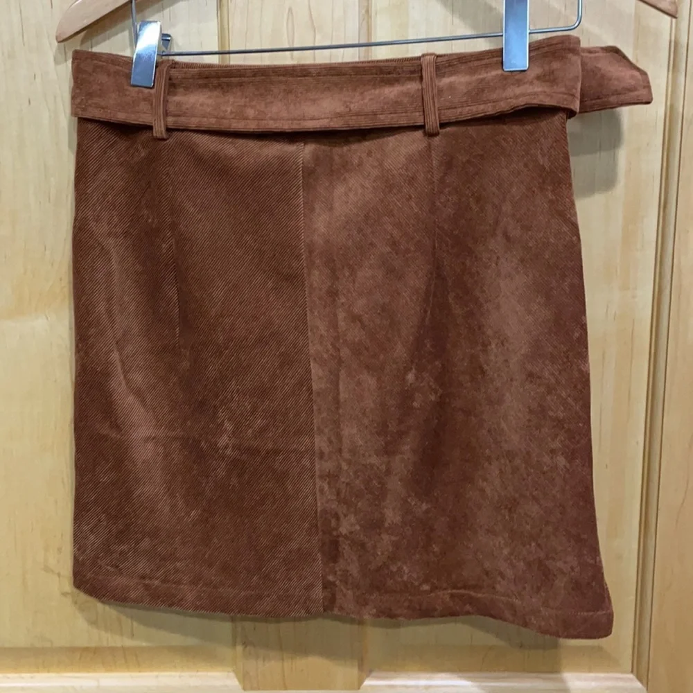 Shein brown corduroy belted skirt size S